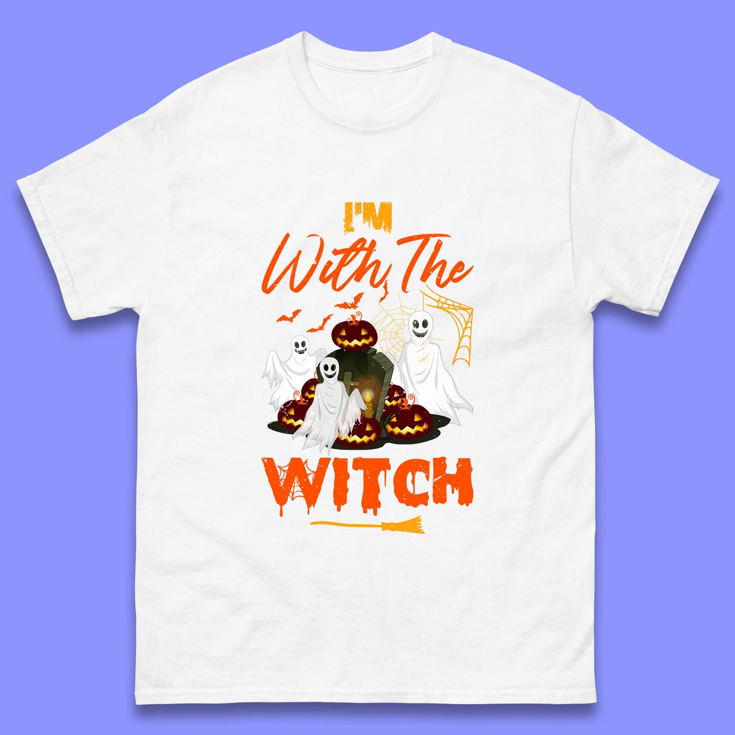 I'm With The Witch Halloween Ghosts With Jack-O-Lantern Horror Pumpkins Mens Tee Top