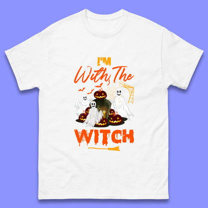 I'm With The Witch Halloween Ghosts With Jack-O-Lantern Horror Pumpkins Mens Tee Top