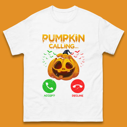 Halloween Pumpkin Calling Funny Phone Call Horror Scary Jack O Lantern Mens Tee Top