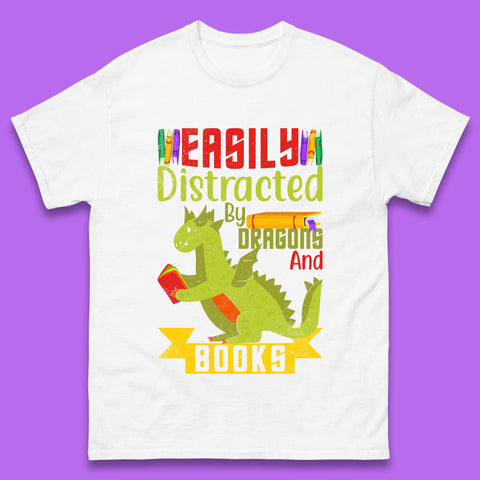 Easily Distracted By Dragons & Books Mens T-Shirt