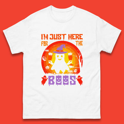 I'm Just Here For The Boos Halloween Boo Ghost Witch Hat Horror Scary Mens Tee Top