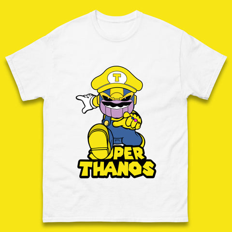 Super Thanos Marvel Infinity Gauntlet Super Mario Spoof Marvel Nintendo Game Series Wario Thanos Fictional Character Mens Tee Top