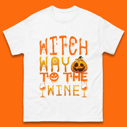 Witch Way To The Wine Funny Halloween Wine Drinking Lover Mens Tee Top