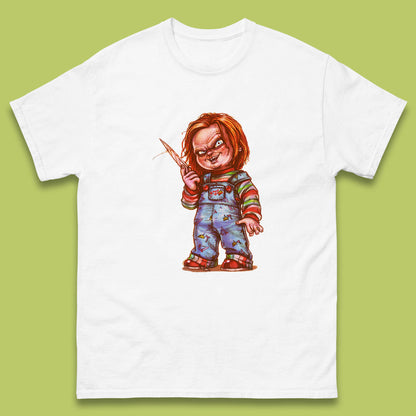 The Horror Movie Character Chucky With Knife Serial Killer Halloween Horror Movie Inspired Chucky Mens Tee Top