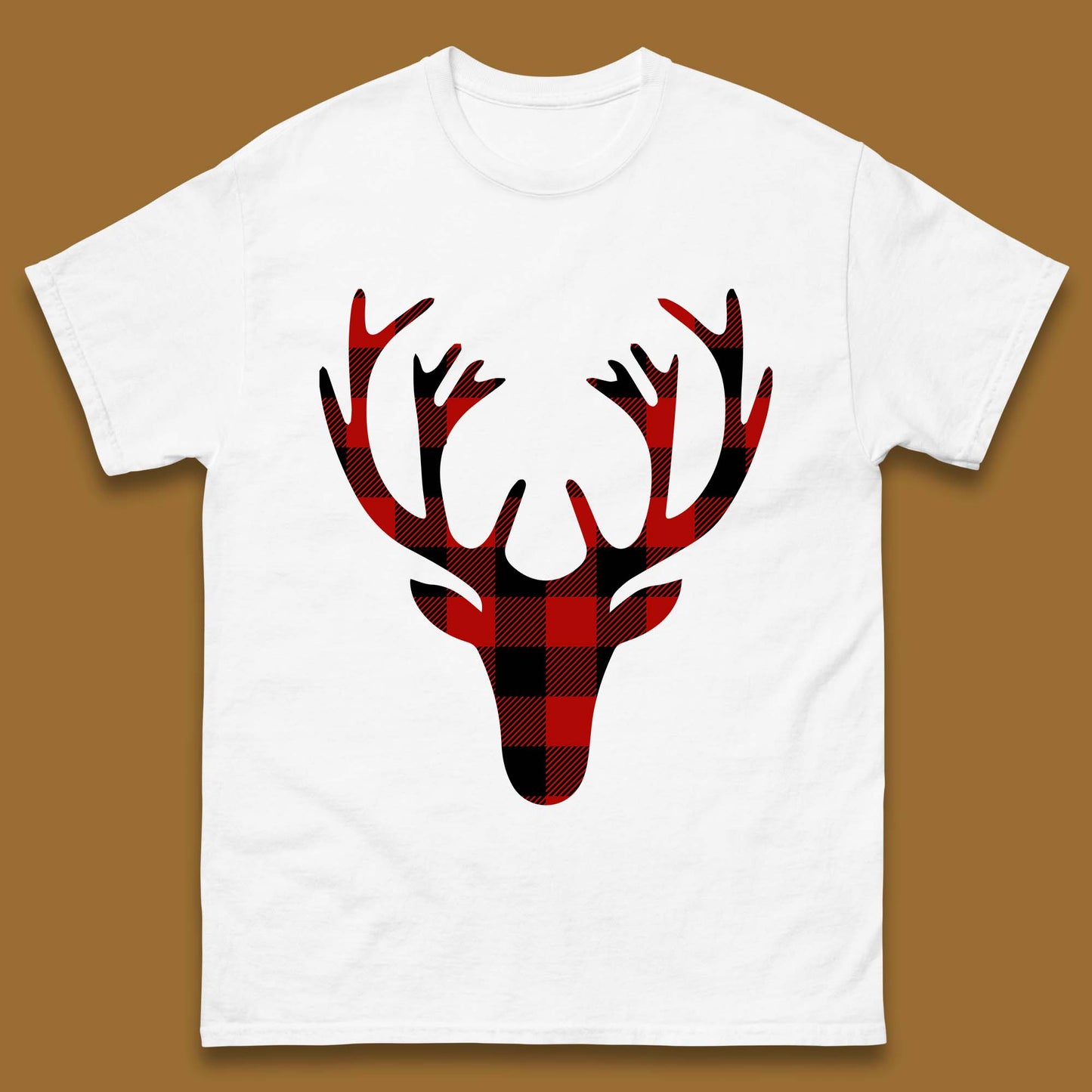 merry christmas buffalo plaid deer head t shirt