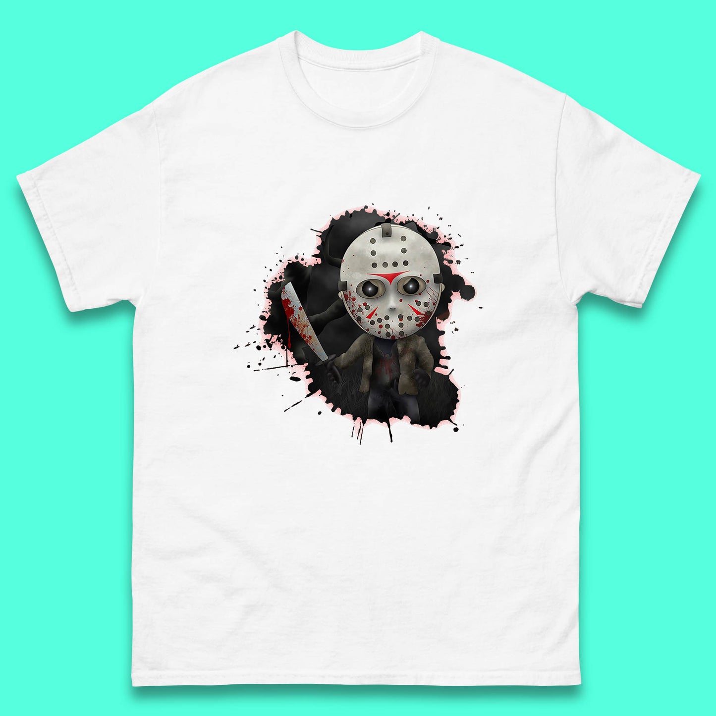 Chibi Jason Voorhees Holding Bloody Knife Halloween Friday The 13th Horror Movie Character Mens Tee Top