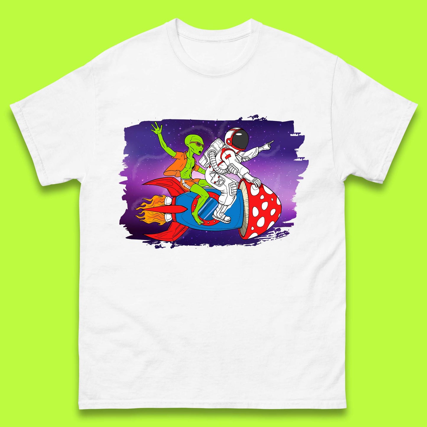 Alien & Astronaut Rocket Ship Mens T-Shirt