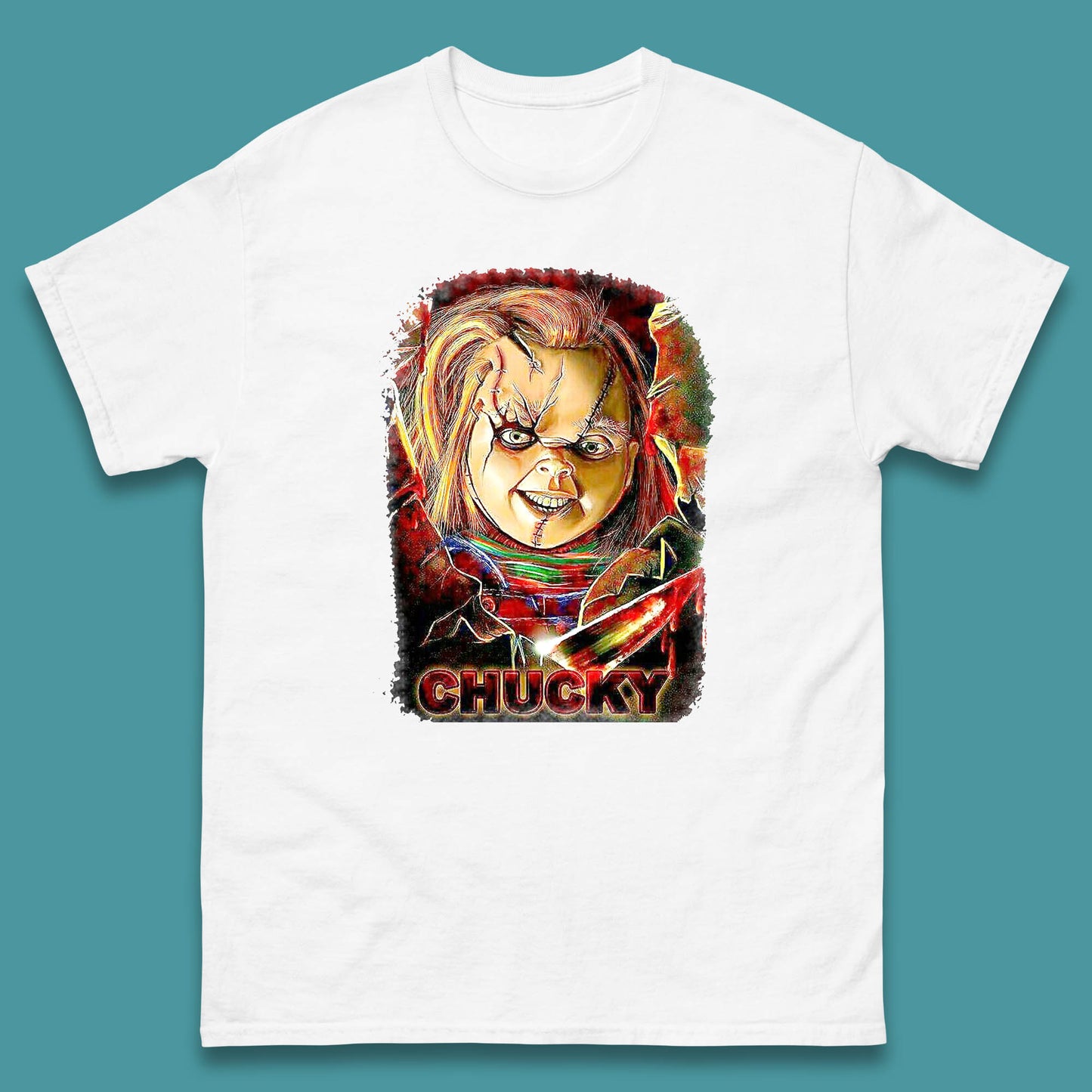 Chucky Distressed Childs Play Horror Monster Creepy Doll Toy Scary Halloween Scary Movie Character Mens Tee Top