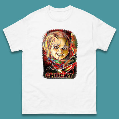 Chucky Distressed Childs Play Horror Monster Creepy Doll Toy Scary Halloween Scary Movie Character Mens Tee Top