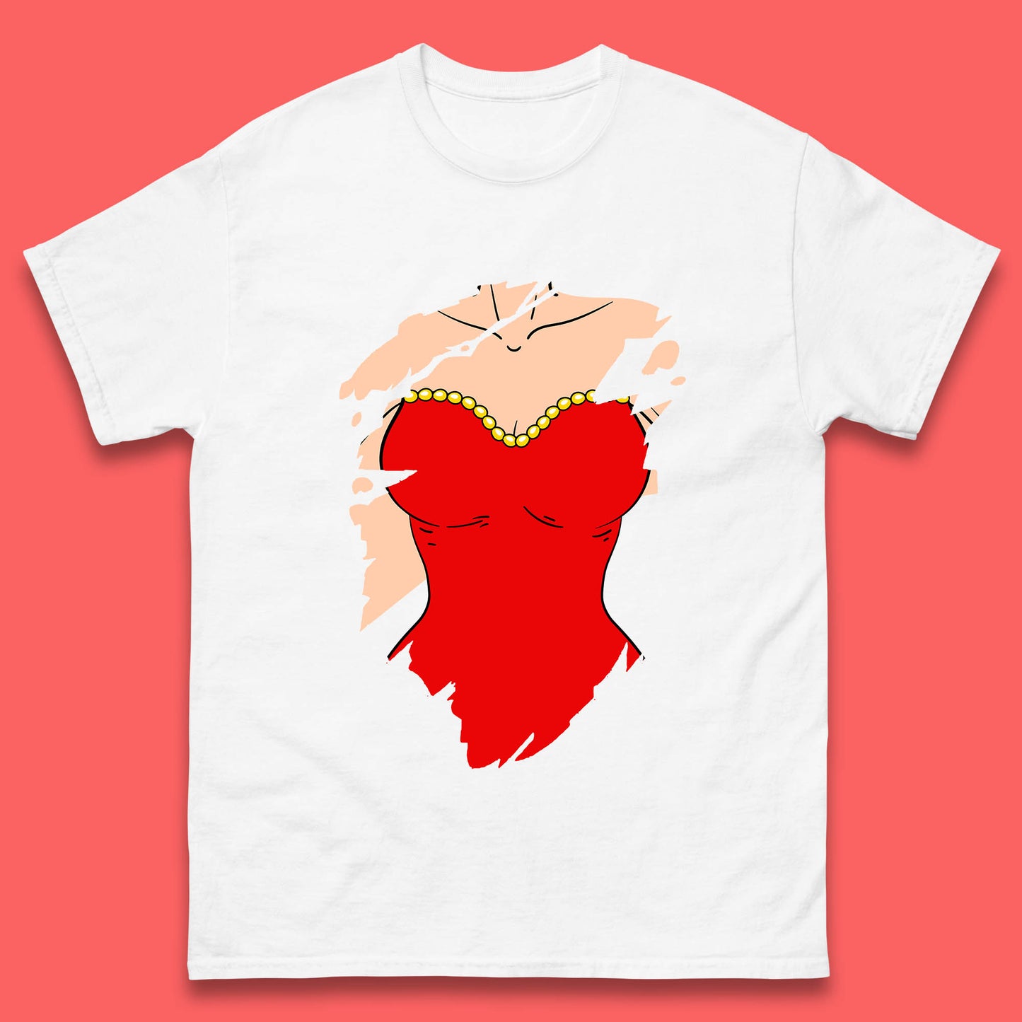 Beautiful Sexy Glamour Blonde Girl Stylish Trendy Dressing In Red Mini Dress Mens Tee Top