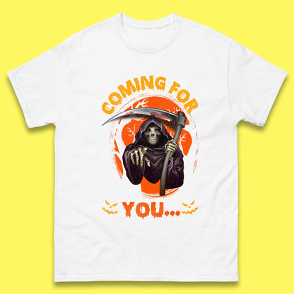 Coming For You Grim Reaper Halloween Skeleton With Scythe Halloween Ghost Mens Tee Top