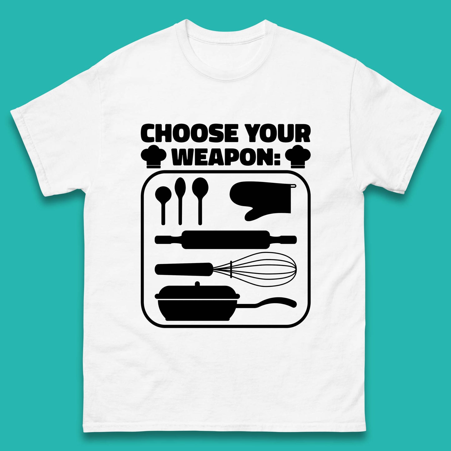 Choose Your Weapon Chef  Funny Cooking Kitchen Baking Weapons Mens Tee Top