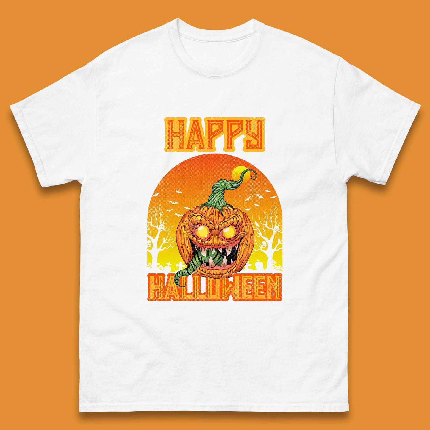 Happy Halloween Zombie Monster Pumpkin Jack-o-lantern Spooky Season Mens Tee Top