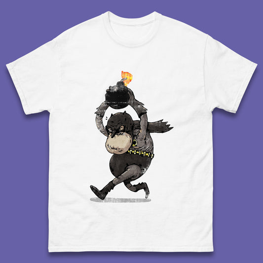 Old Batman Throwing Bomb Comic Book Art Aging Superhero DC Comics Fictional Character Mens Tee Top