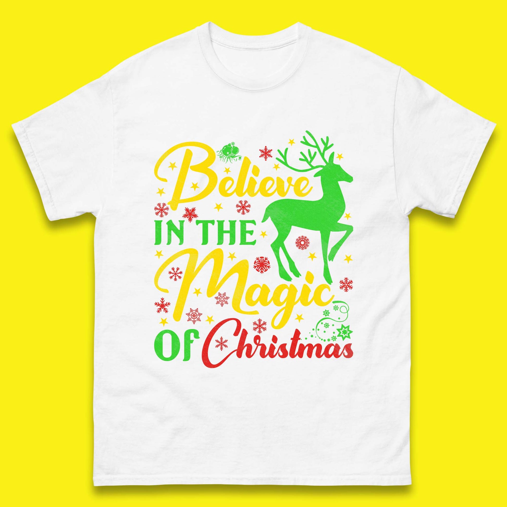 believe in the magic of christmas reindeer t shirt