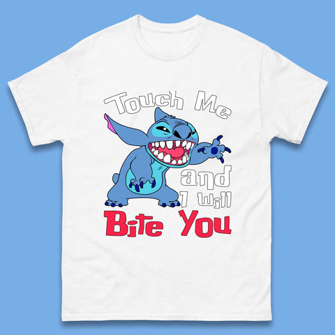 Disney Angry Stitch Cartoon Touch Me And I Will Bite You Lilo & Stitch Mens Tee Top