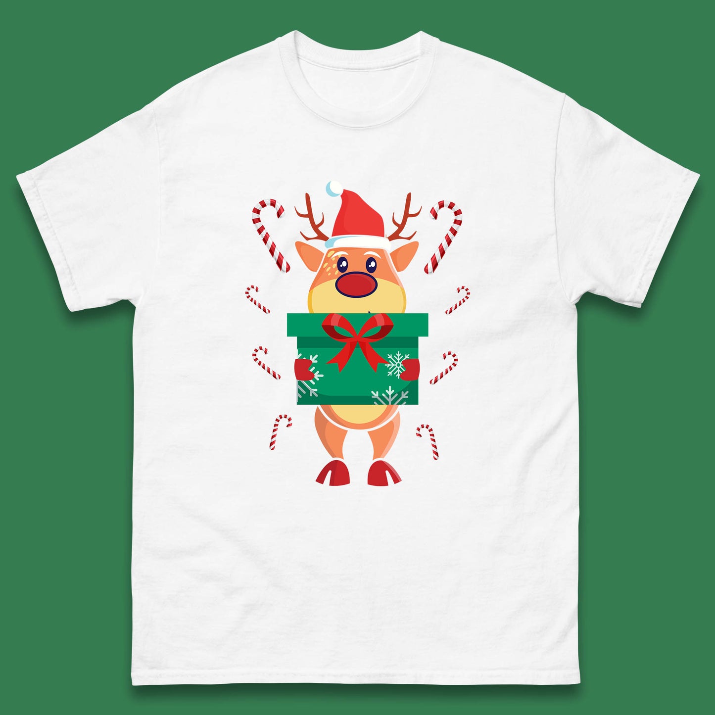 reindeer holding gift christmas t shirt