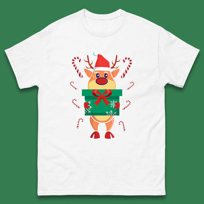 reindeer holding gift christmas t shirt