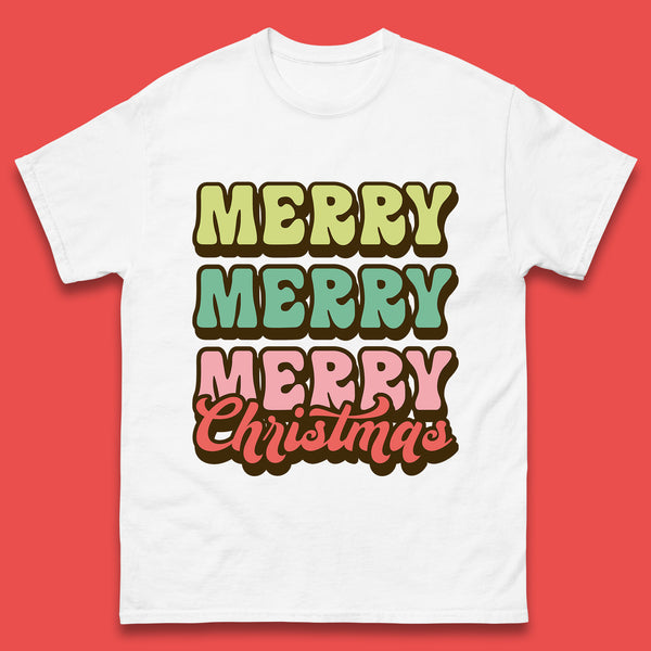 Merry Merry Merry Christmas Retro Groovy Style Xmas Vibes Mens Tee Top