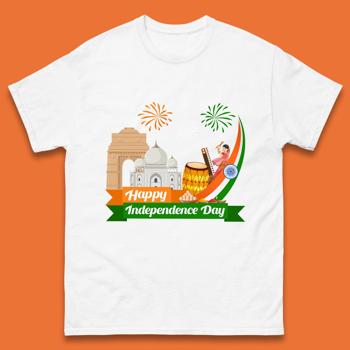 Happy India Independence Day 15th August Patriotic Indian Flag India Architectural Landmarks Mens Tee Top