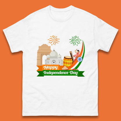Happy India Independence Day 15th August Patriotic Indian Flag India Architectural Landmarks Mens Tee Top