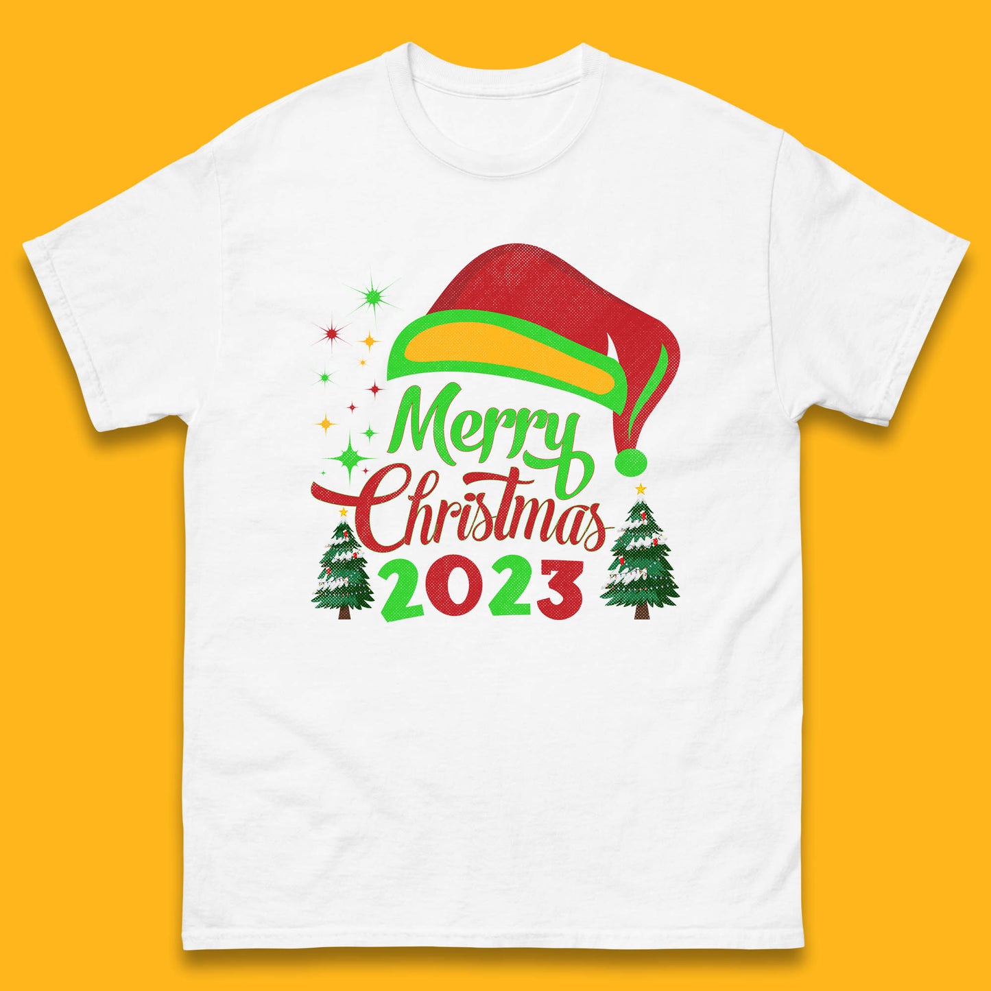 Merry Christmas 2023 Elf Hat Christmas Trees Xmas Gift Mens Tee Top
