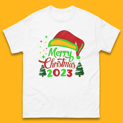 Merry Christmas 2023 Elf Hat Christmas Trees Xmas Gift Mens Tee Top