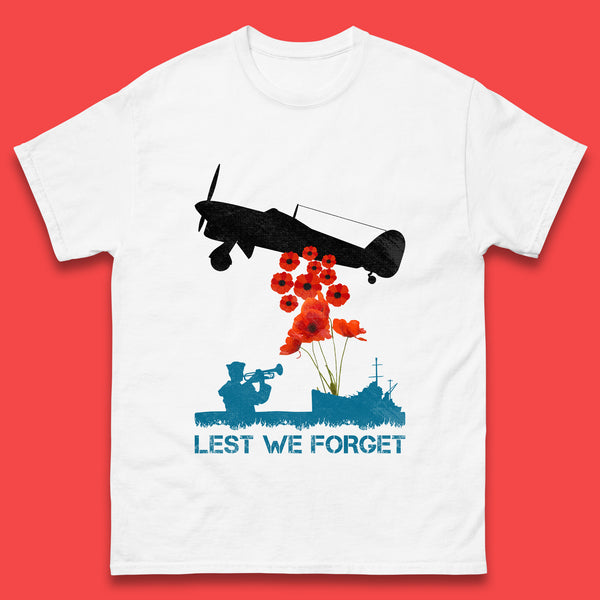 Lest We Forget Remembrance Day Veterans British Armed Forces Poppy Flower Royal Aircraft Mens Tee Top