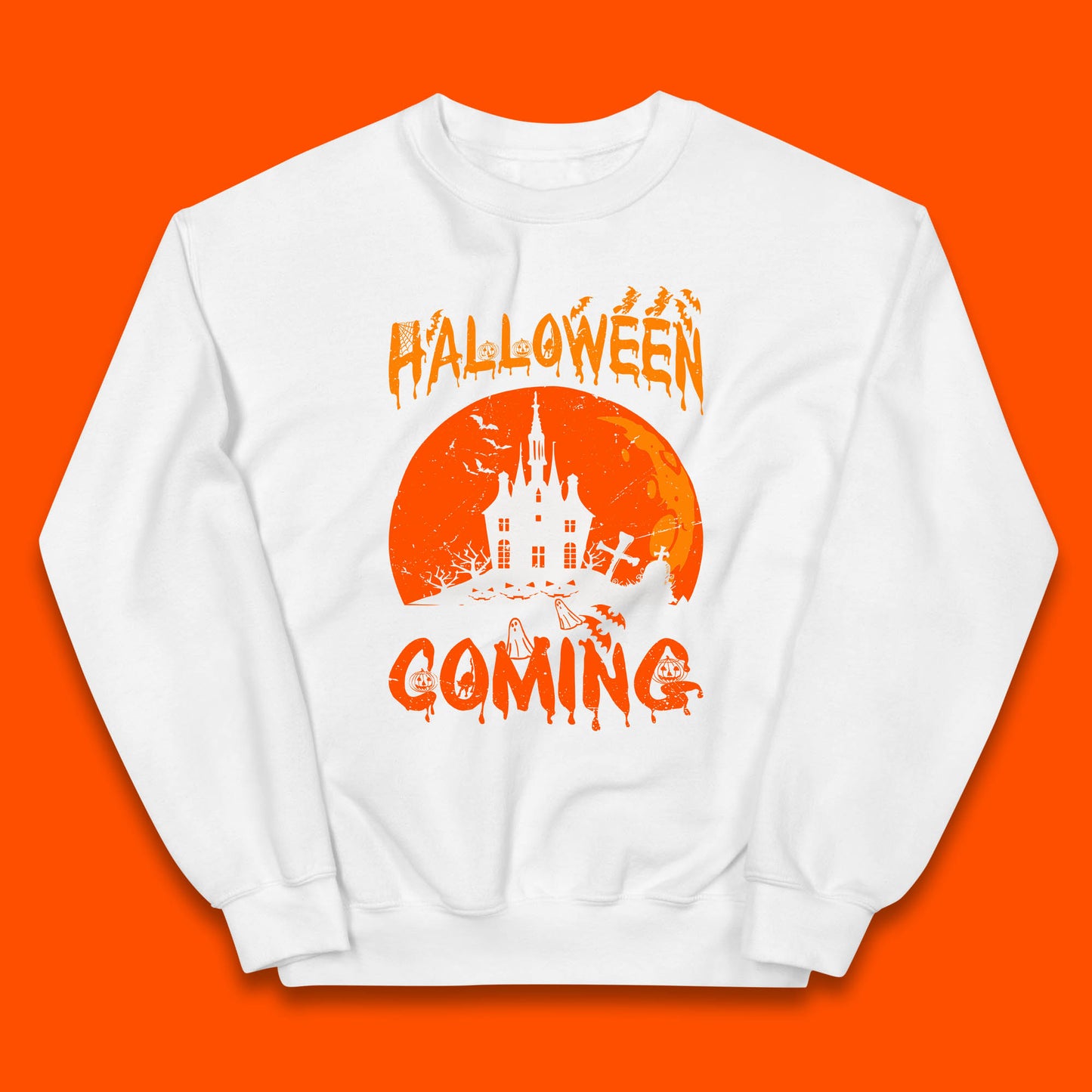 Halloween Coming Horror Scary Ghost Haunted House Spooky Season Kids Jumper