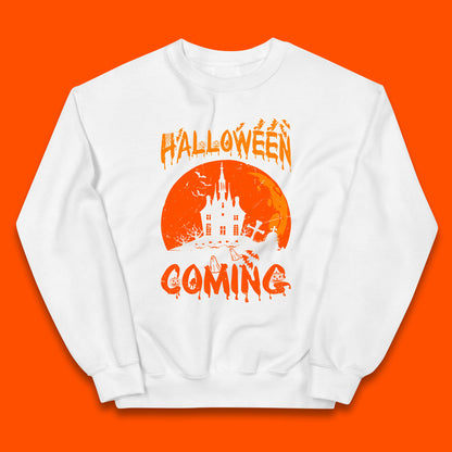 Halloween Coming Horror Scary Ghost Haunted House Spooky Season Kids Jumper