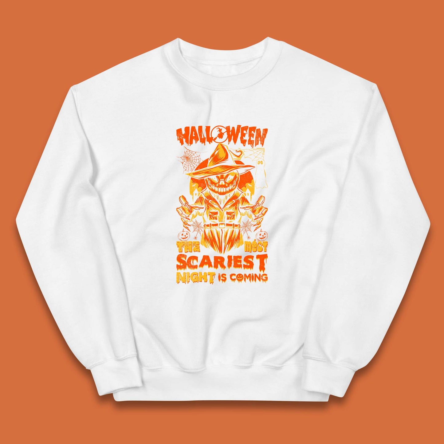 Halloween The Most Scariest Night Is Coming Halloween Scarecrow Jack O Lantern Scary Night Kids Jumper