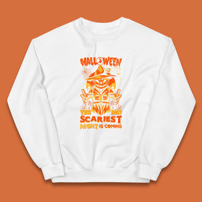 Halloween The Most Scariest Night Is Coming Halloween Scarecrow Jack O Lantern Scary Night Kids Jumper