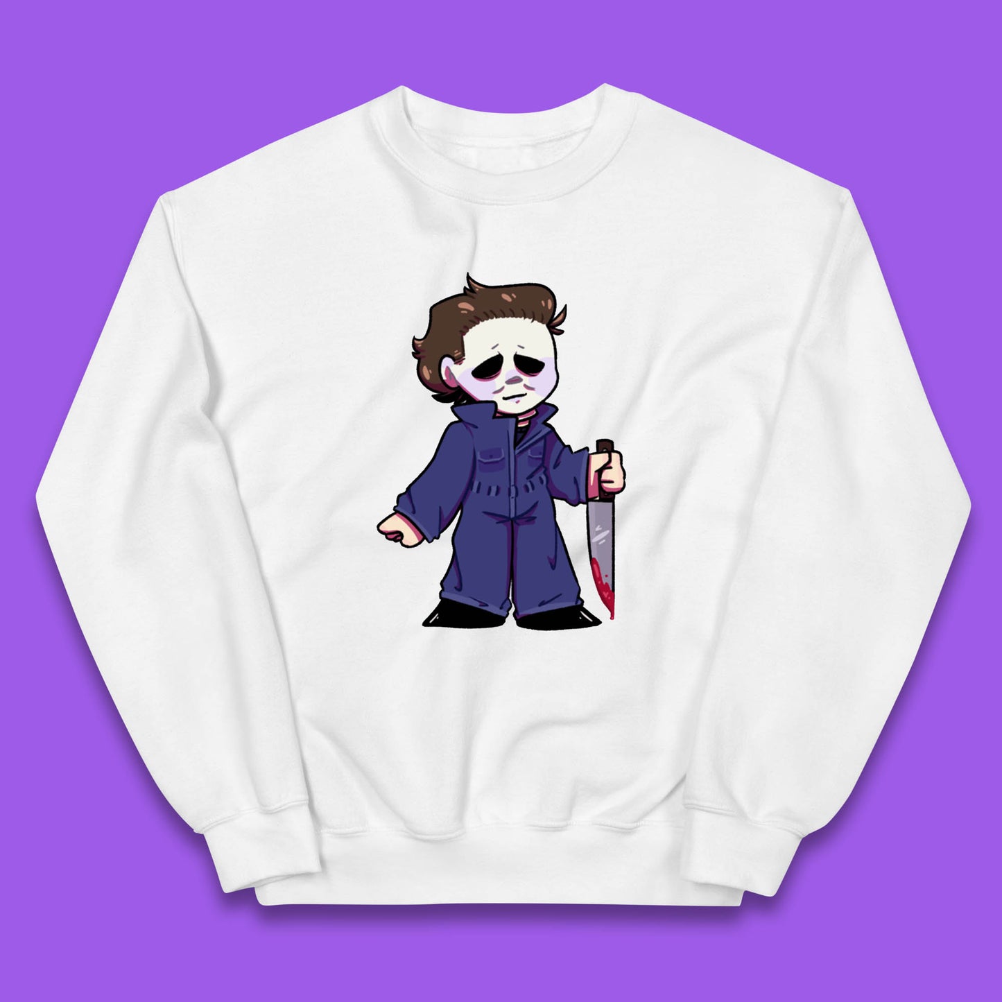 Chibi Michael Myers Holding Bloody Knife Halloween Serial Killer Horror Movie Character Kids Jumper