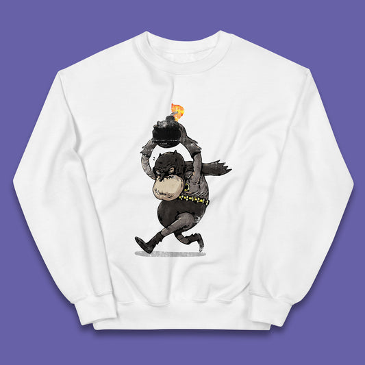 Old Batman Throwing Bomb Comic Book Art Aging Superhero DC Comics Fictional Character Kids Jumper