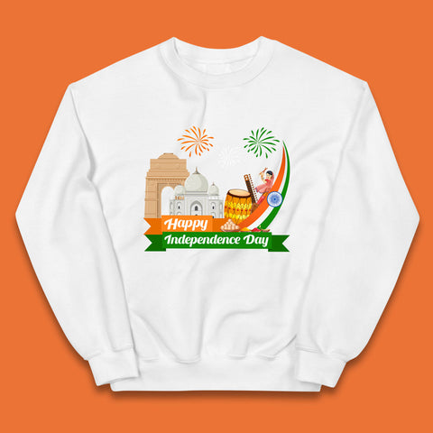 Happy India Independence Day 15th August Patriotic Indian Flag India Architectural Landmarks Kids Jumper