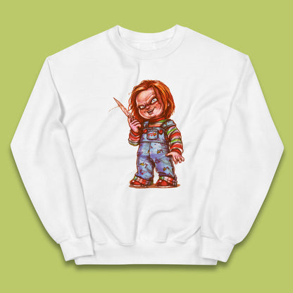 The Horror Movie Character Chucky With Knife Serial Killer Halloween Horror Movie Inspired Chucky Kids Jumper