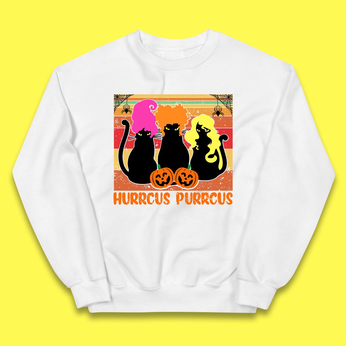 Vintage Halloween Witches Hurrcus Purrucs Scary Cat Horror Pumpkin Faces Hocus Pocus Halloween Costume Kids Jumper