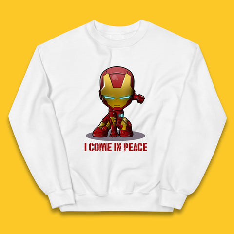 I Come In Peace Marvel Avenger Movie Character Iron Man Superheros Ironman Costume Superheros Kids Jumper