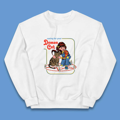Caring For Your Demon Cat Creepy Incantation Halloween Aesthetic Cat Kids Jumper