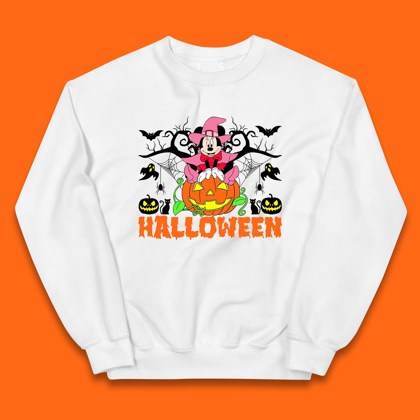 Disney Halloween Witch Minnie Mouse Sitting On Pumpkin Horror Scary Disneyland Trip Costume Kids Jumper