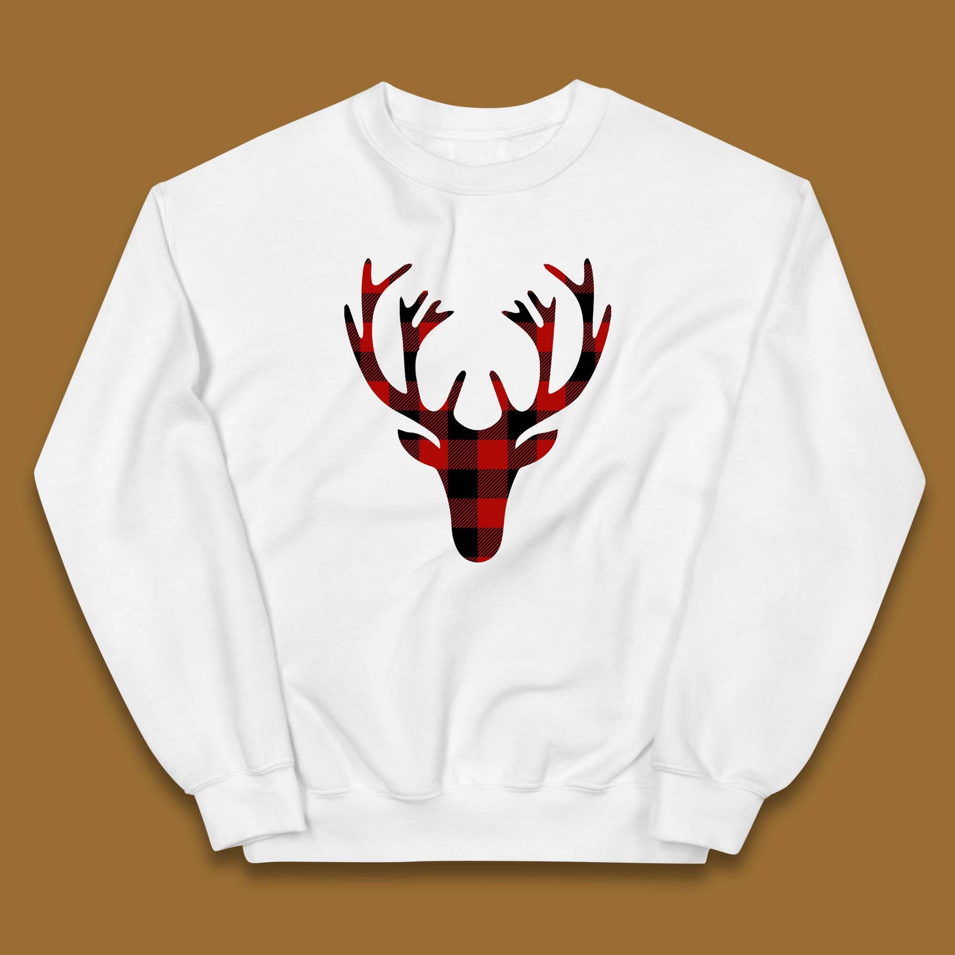 merry christmas buffalo plaid deer head jumper