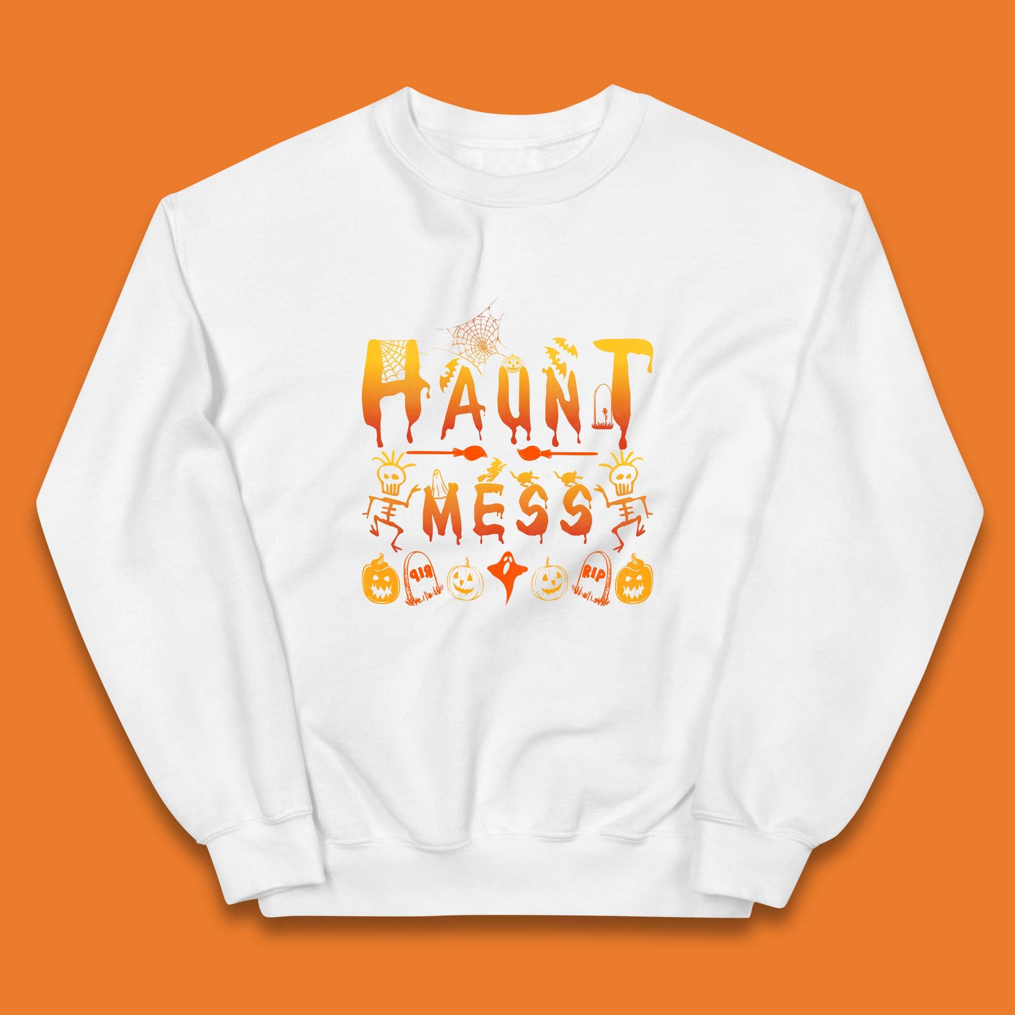 Haunt Mess Halloween Ghost Horror Scary Spooky Ghost Costume Kids Jumper