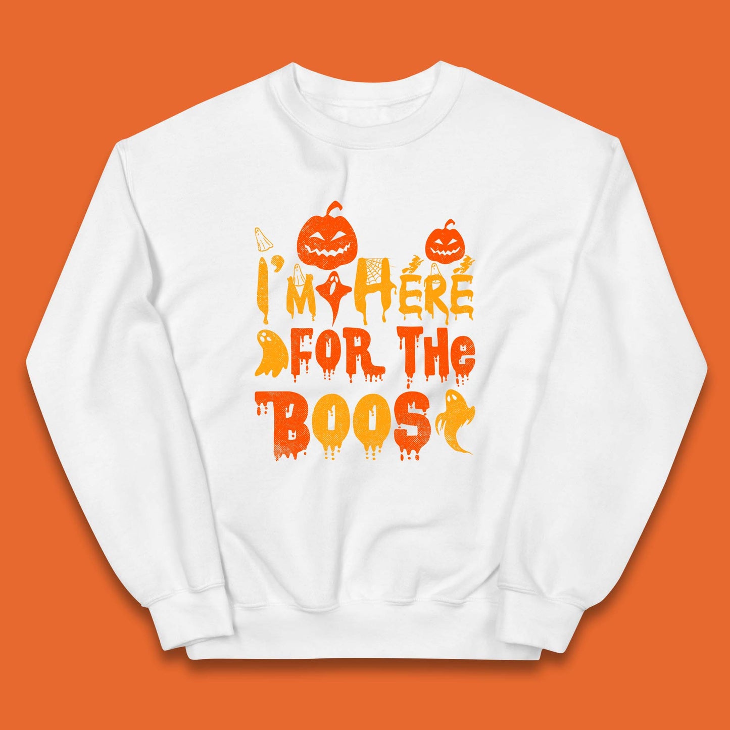 I'm Here For The Boos Halloween Pumpkin Ghost Horror Scary Kids Jumper