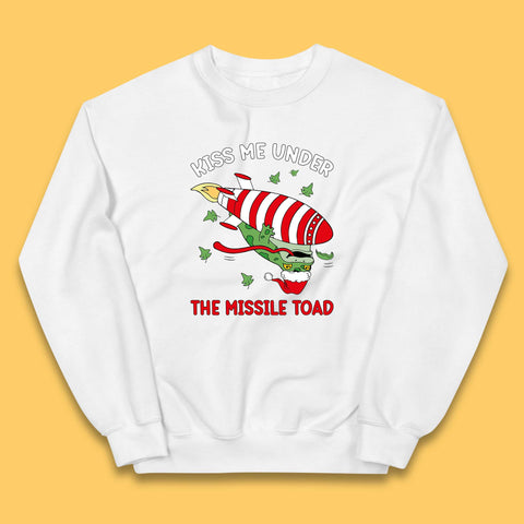 Kiss Me Under The Missile Toad Funny Christmas Holiday Joke Xmas Frog Santa Meme Kids Jumper
