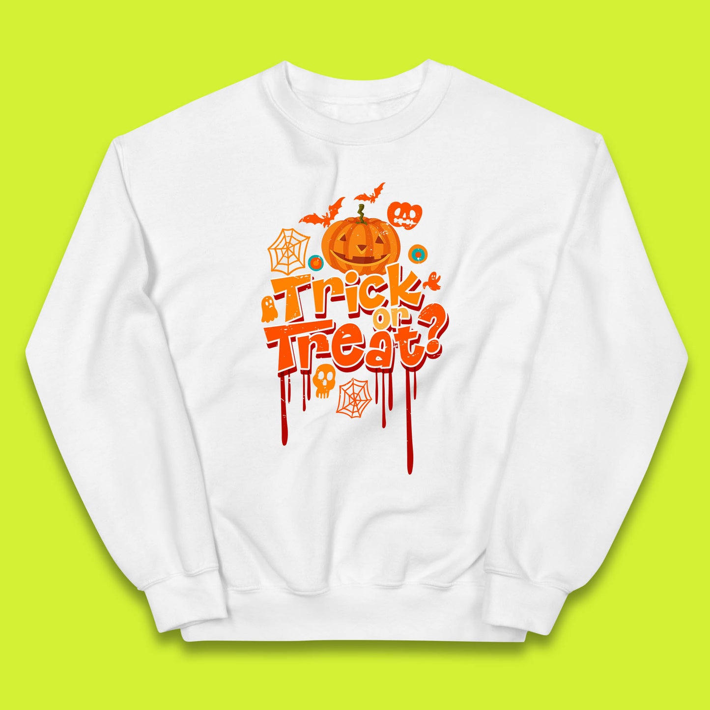 Trick Or Treat Halloween Pumpkin Blood Dripping Horror Scary Spooky Season Kids Jumper