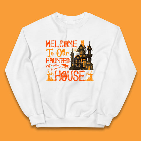 Welcome To Our Haunted House Halloween Horror Scary Spooky House Kids Jumper