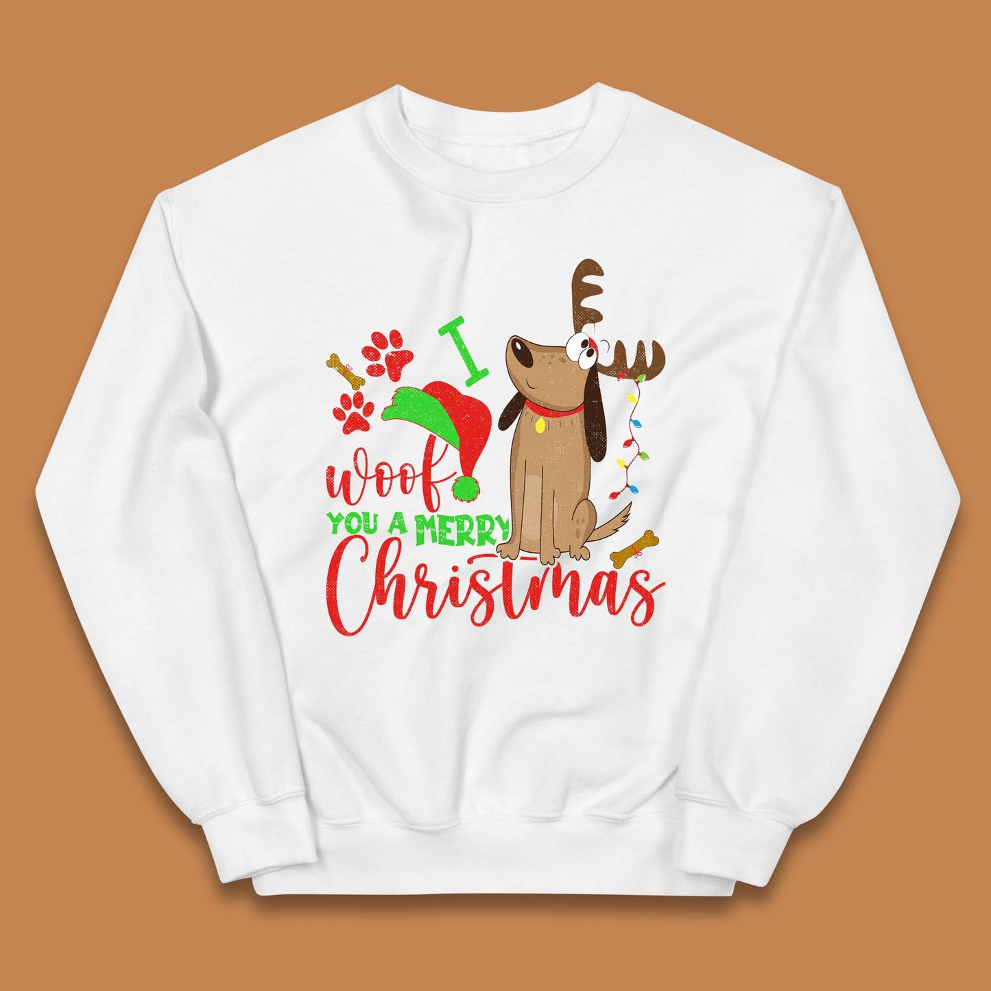 I Woof You A Merry Christmas Kids Jumper