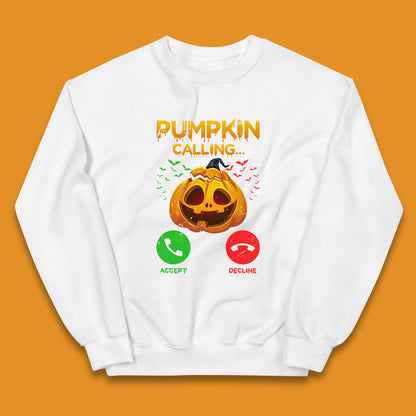 Halloween Pumpkin Calling Funny Phone Call Horror Scary Jack O Lantern Kids Jumper