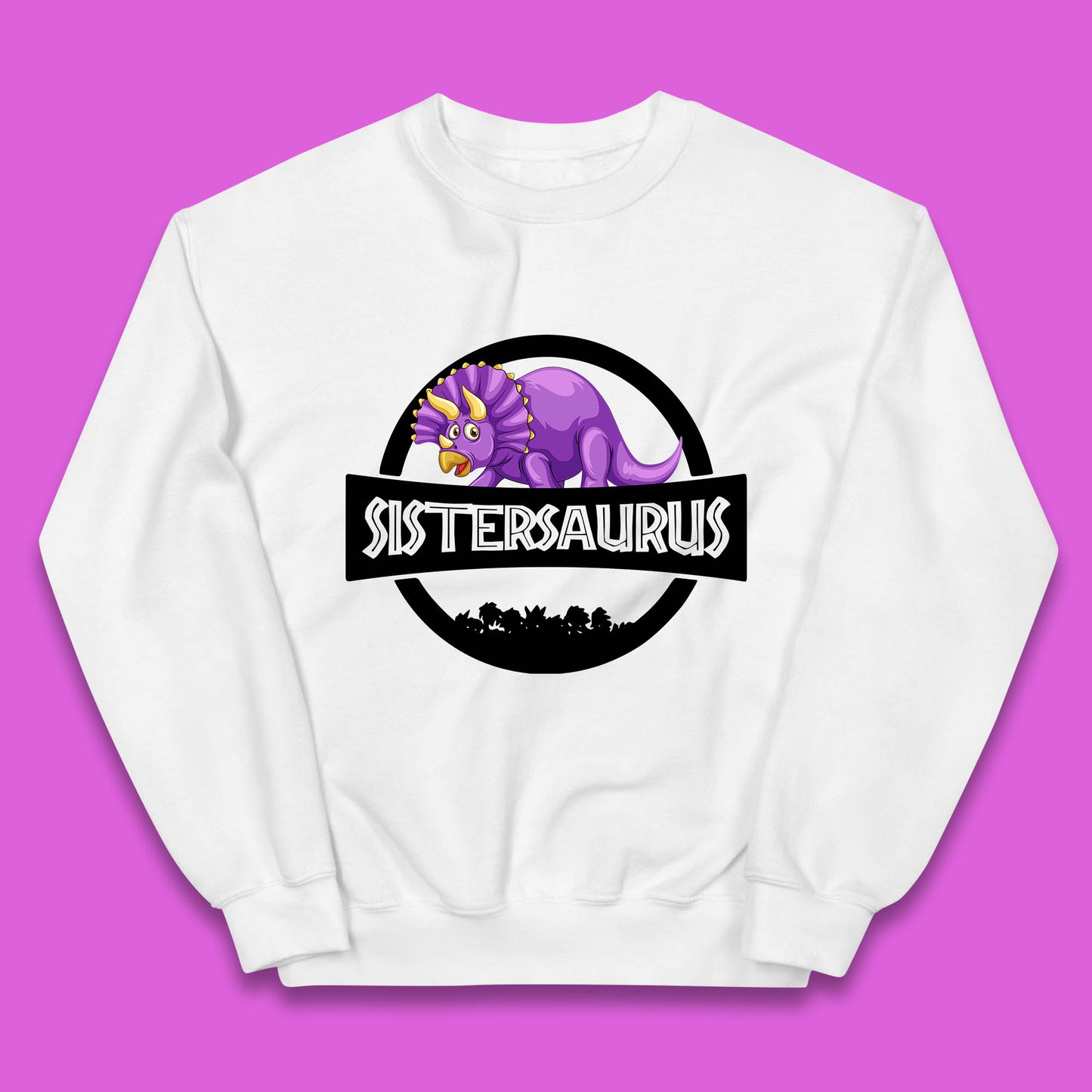 Sistersaurus Dinosaur Sister Cartoon Triceratops Purple Sister Saurus Matching Kids Jumper