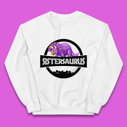 Sistersaurus Dinosaur Sister Cartoon Triceratops Purple Sister Saurus Matching Kids Jumper